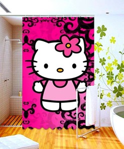 Hello Kitty Shower Curtain with Cartoon Characters, Playful Bathroom Decor