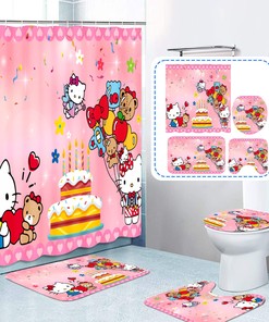 Hello Kitty Waterproof Shower Curtain with Cute Cake Design for Kids' Bathroom Decor