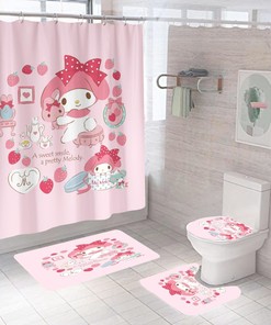Hello Kitty's Afternoon Tea Waterproof Shower Curtain, Cute Bathroom Decor