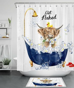 Highland Board Cow Funny Stripping Shower Curtain for Bathroom Decor