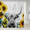 Highland Cattle Shower Curtain, Sunflower Marble Print Farm Animal Bathroom Decor