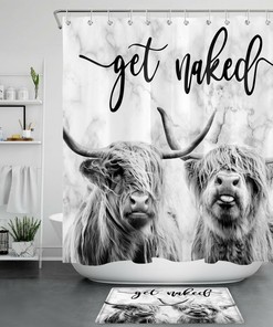 Highland Cow Abstract Marble Shower Curtain for a Fun and Artistic Bathroom