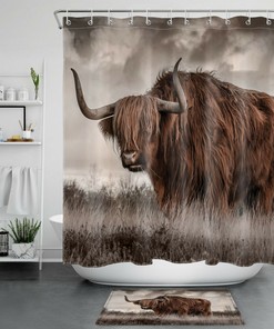 Highland Cow Bull Shower Curtain for an Adorable Bathroom Decoration