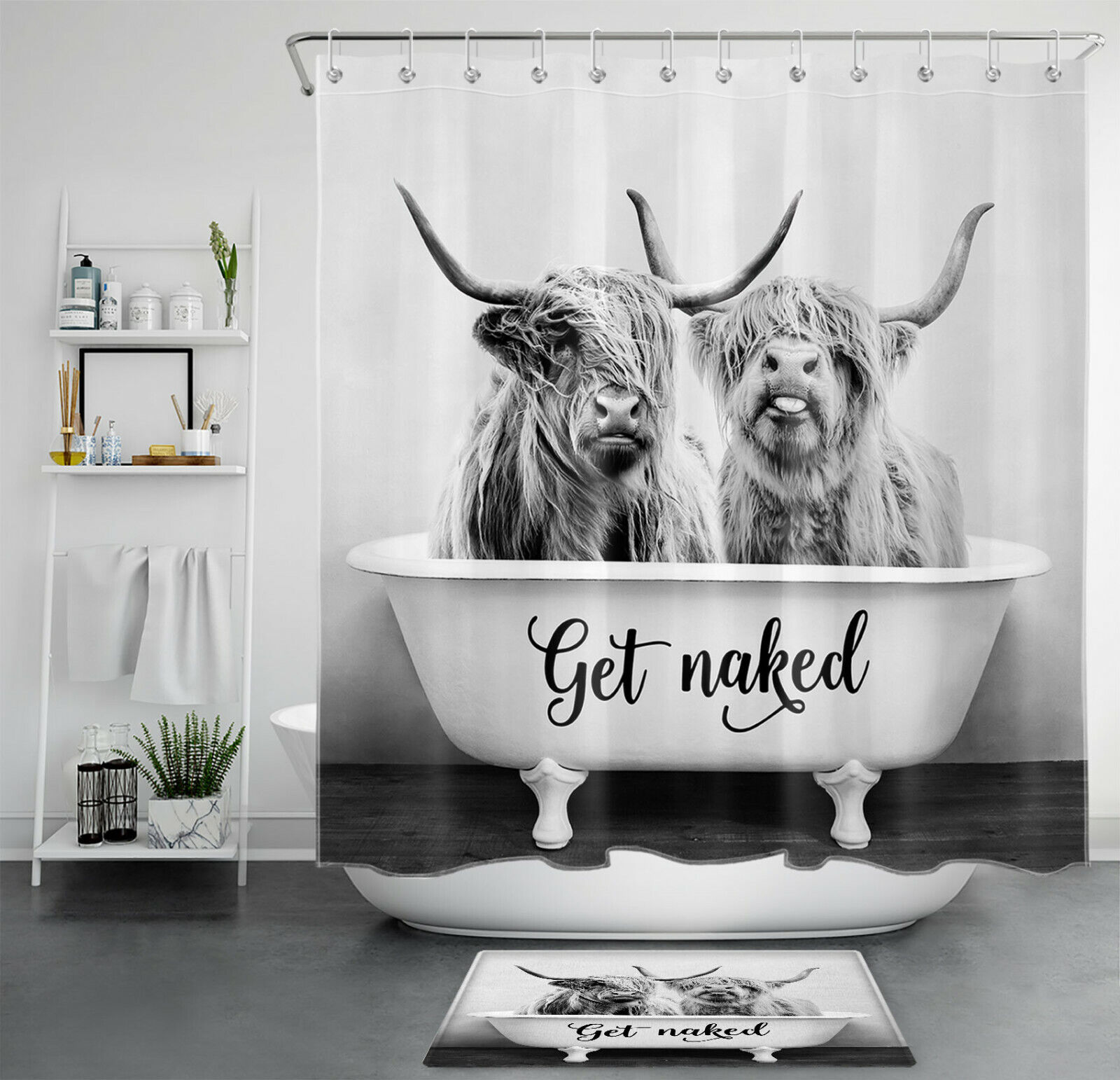 Highland Cow Farm Tub Get Naked Shower Curtain for a Quirky Bathroom