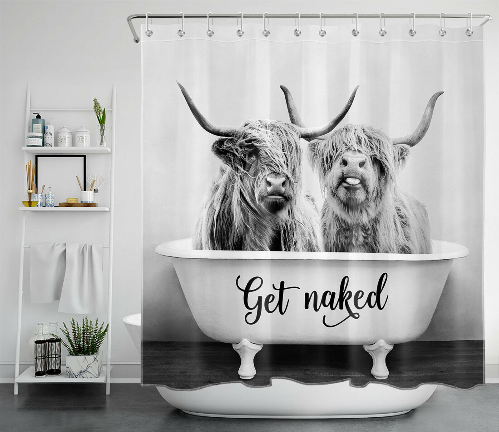 Highland Cow Farm Tub Get Naked Shower Curtain for a Quirky Bathroom - Image 2
