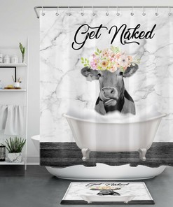 Highland Cow Floral Shower Curtain for Farmhouse Bathroom Decor