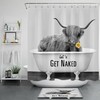 Highland Cow Flower Shower Curtain with Funny Word Print | Bathroom Decor