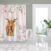 Highland Cow Girl Shower Curtain, Pink Floral Bathroom Accessory for Kids Room
