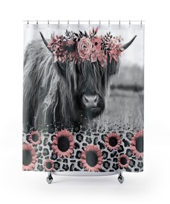 Highland Cow Shower Curtain, Farm Animal Bathroom Decor