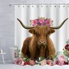 Highland Cow Shower Curtain, Farmhouse Bathroom Decor with Flower