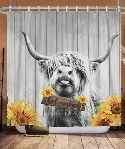 Highland Cow Shower Curtain - Rustic Farmhouse Bath Curtain for Animal Lover Bathroom Decor