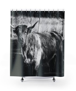 Highland Cow Shower Curtain - Rustic and Farmhouse Bathroom Decor with Scottish Animal Print