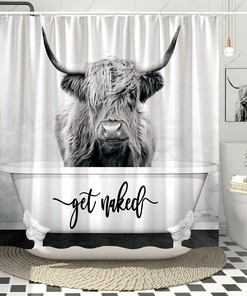 Highland Cow Shower Curtain by DESIHOM for Western Bathroom Decor