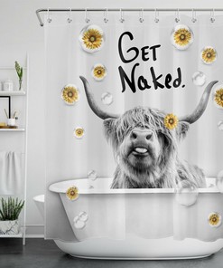 Highland Cow Sunflower Bubbles Shower Curtain for a Playful Bathroom