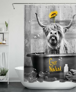 Highland Cow Sunflower Shower Curtain for Country Bathroom Decor