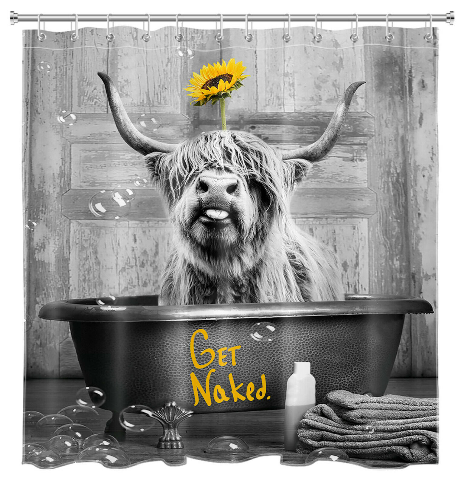 Highland Cow Sunflower Shower Curtain for Country Bathroom Decor - Image 2