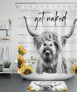 Highland Cow Sunflower Shower Curtain for Cute Bathroom Decor