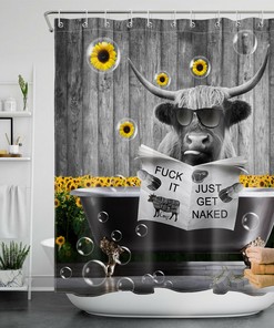 Highland Cow Sunflower Shower Curtain for a Rustic and Charming Bathroom