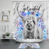 Highland Marble Blue Gray Cow Shower Curtain for Bathroom Decoration