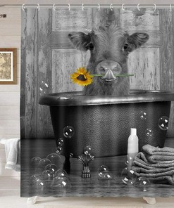 Highlandhorn Cattle with Sunflower Funny Cow Shower Curtain for Bathroom Accessories and Home Decor