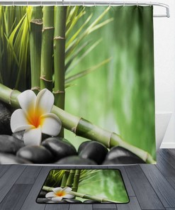 Hipster Zen Basalt Stones and Bamboo Shower Curtain for Calming Bathroom Decor