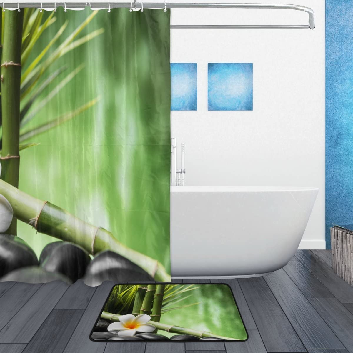Hipster Zen Basalt Stones and Bamboo Shower Curtain for Calming Bathroom Decor - Image 2