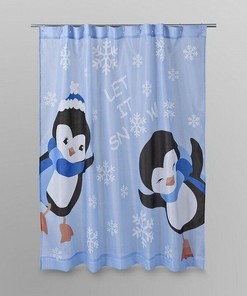 Holiday Penguin Shower Curtain - Festive Bathroom Decor