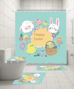 Hop into Easter Fun - 3D Easter Eggs Rabbit Shower Curtain with Bathroom Decor