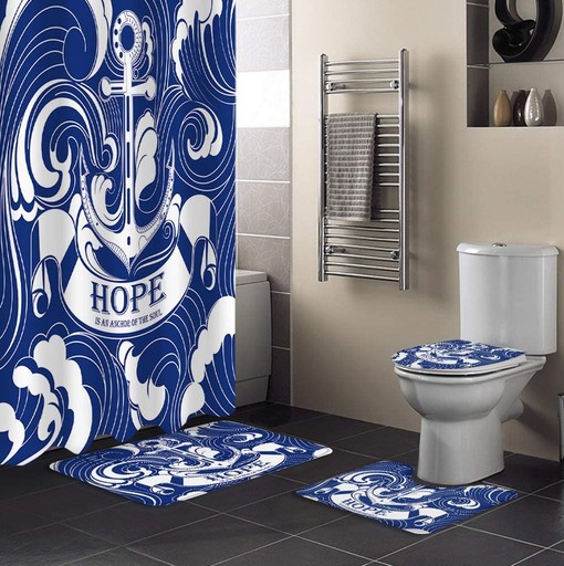 Hope is the Anchor of the Soul Shower Curtain with Navy White Print for an Encouraging Bathroom Decor