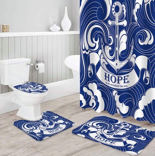 Hope is the Anchor of the Soul Shower Curtain with Navy White Print for an Encouraging Bathroom Decor - Image 2