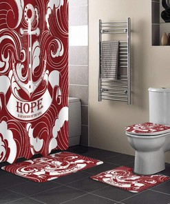 Hope is the Anchor of the Soul Shower Curtain with Red White Print for an Encouraging Bathroom Decor