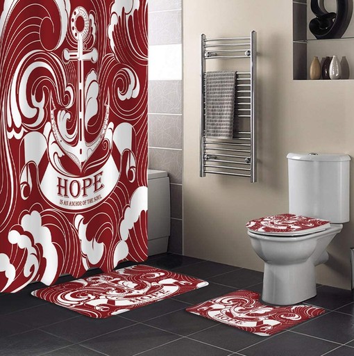 Hope is the Anchor of the Soul Shower Curtain with Red White Print for an Encouraging Bathroom Decor