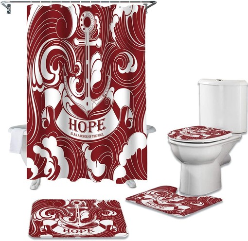 Hope is the Anchor of the Soul Shower Curtain with Red White Print for an Encouraging Bathroom Decor - Image 2
