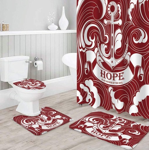 Hope is the Anchor of the Soul Shower Curtain with Red White Print for an Encouraging Bathroom Decor - Image 3