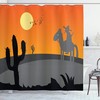 Hot Mexico Landscape Shower Curtain, Southwestern Bathroom Decor with Cartoon Cactus and Horse Rider, Grey Orange 69 x 69