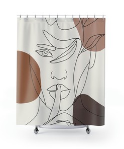Housewarming Gift Abstract Mid Century Woman Geometric Line Art Shower Curtain for Modern Bathroom Decor
