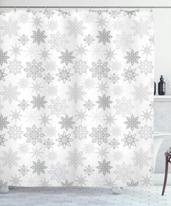 Icy Crystals Shower Curtain Bathroom Decor in Grey White, Home Decor