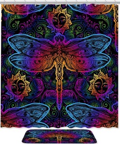 Indian Mandalas Paisley Dragonfly Sun Bathroom Shower Curtain - Waterproof Fabric
