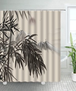 Ink Bamboo Shower Curtain - Natural Landscape Art Nordic Bath Curtain for Creative Bathroom Decor