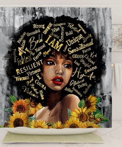 Inspirational African Art Black Girl Shower Curtain with Afro-American Women