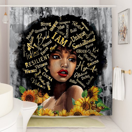 Inspirational African Art Black Girl Shower Curtain with Afro-American Women - Image 2