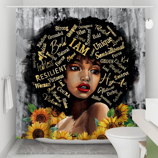 Inspirational African Art Black Girl Shower Curtain with Afro-American Women - Image 3