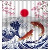 Japanese Cherry Blossom Hokusai Ocean Sea Boat Mount Fuji Gray Shower Curtain