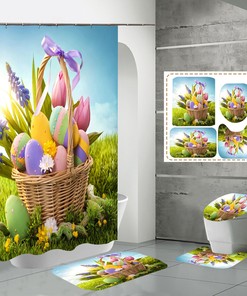 Joyful Easter - 3D Easter Eggs Flower Grassland Shower Curtain for Bathroom Decor