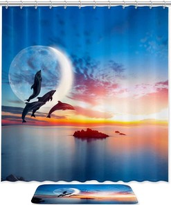 Jumping Dolphins Sunset Shower Curtain for Relaxing Bathroom Decor & Accessories