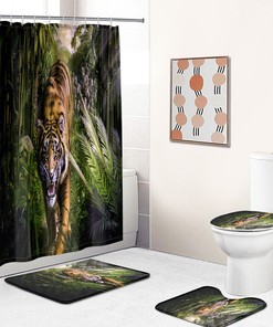 Jungle Bamboo Tiger Animal Shower Curtain - Art Tropical Bathroom Decor