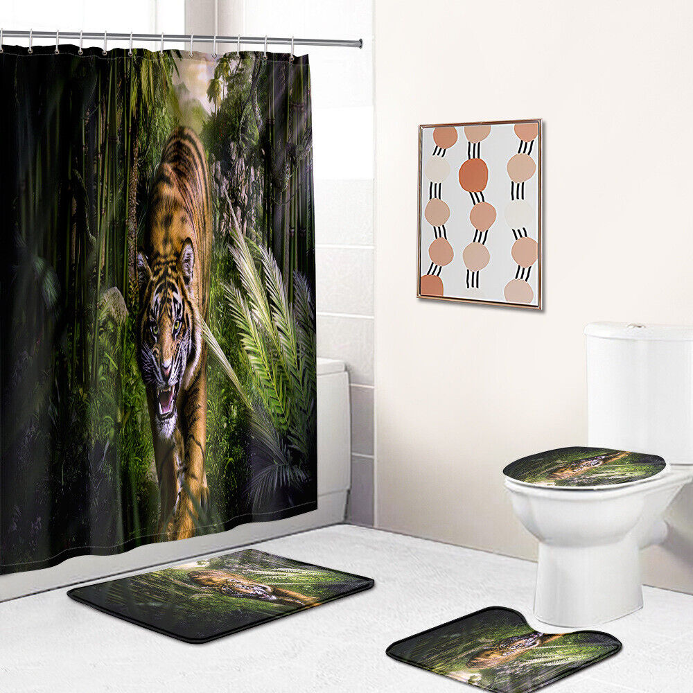 Jungle Bamboo Tiger Animal Shower Curtain - Art Tropical Bathroom Decor