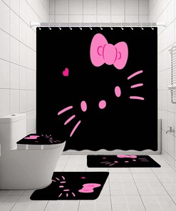 Kitten Hello Kitty Print Black Shower Curtain for Cute and Playful Bathroom Decor