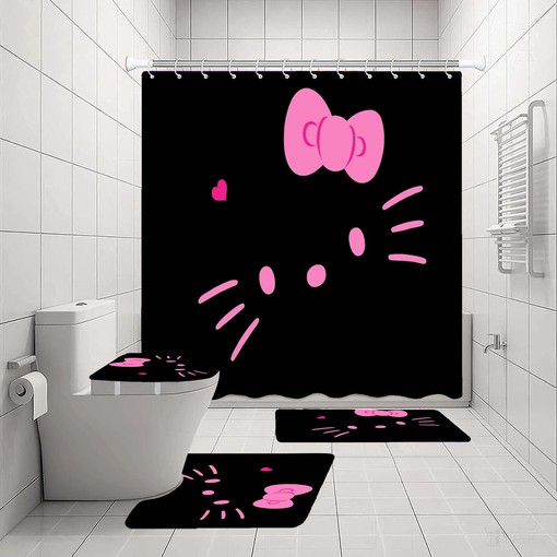Kitten Hello Kitty Print Black Shower Curtain for Cute and Playful Bathroom Decor