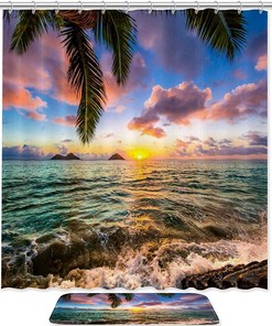Lanikai Kailua Sunrise in Hawaii Shower Curtain - Modern Double Glide Shower Hooks